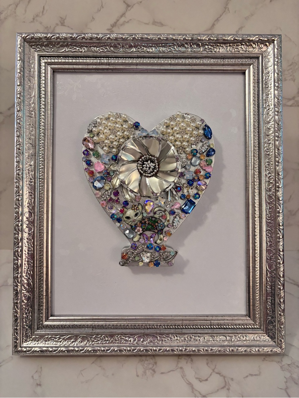 Bejeweled 8x10 Heart Accent Wall Art - Silver Frame, Multicolor Embellishments